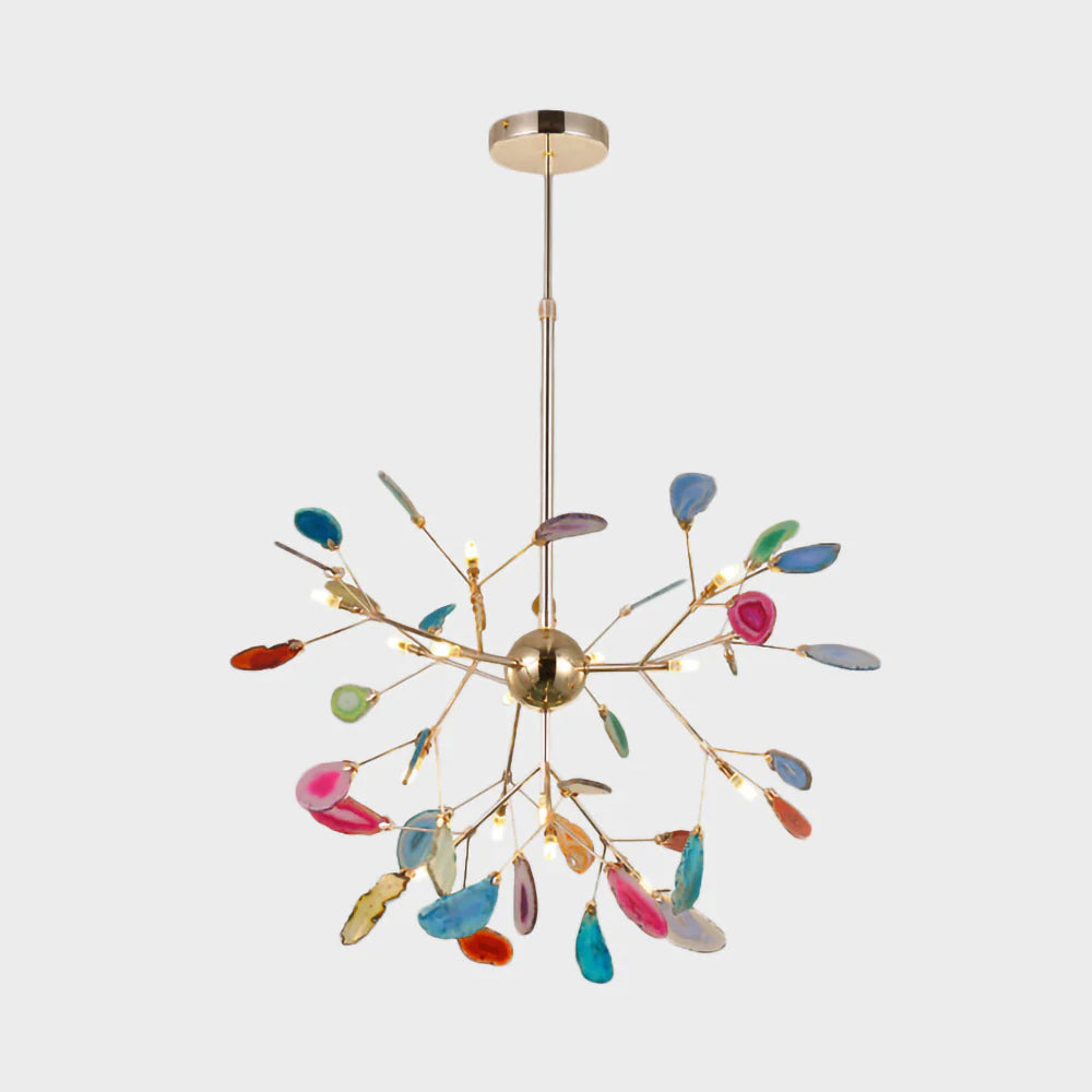 Hängelampe Kronleuchter Natur Achat Metall Gold Mehrfarbig G4 12-18 Leuchten Wohnzimmer | Restfield