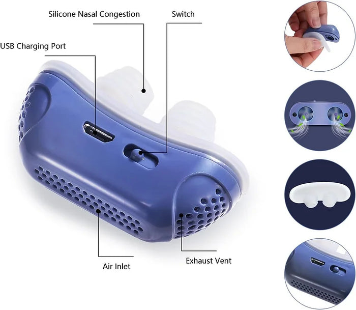Appareil compact de ventilation nasale pour dormir paisiblement, aide anti-ronflement et à la respiration, rechargeable, format voyage, amélioration du sommeil | Sansoti