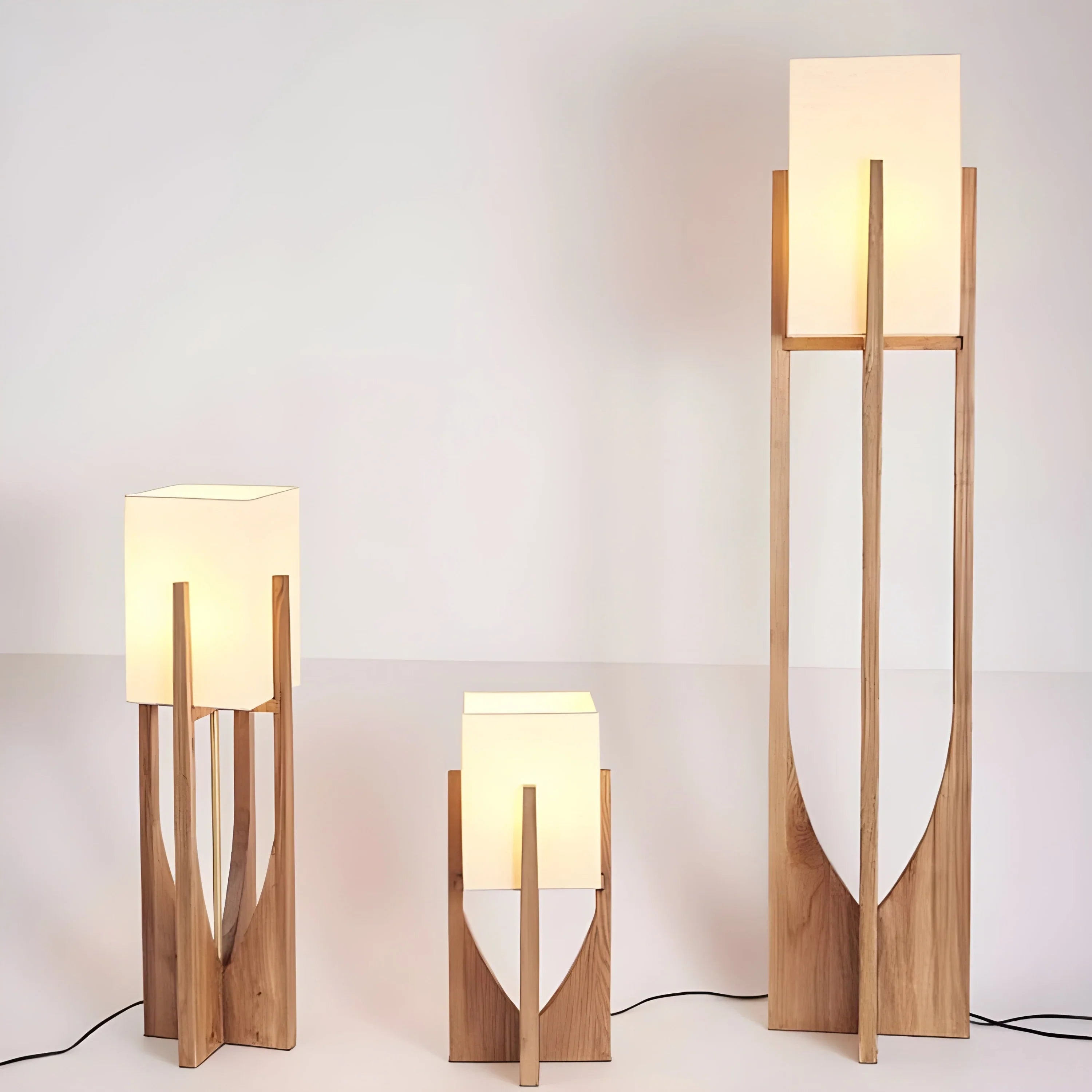 Vloerlamp Massief Hout Japandi Perkamentpapier Handgemaakt Minimalistisch 3 Maten LED | Sansoti