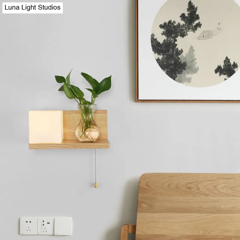 Geometric Wall Lamp Wood Cream Glass Staircase Hallway Modern Minimalist Design E26 E27 Socket Bedroom | Sansoti