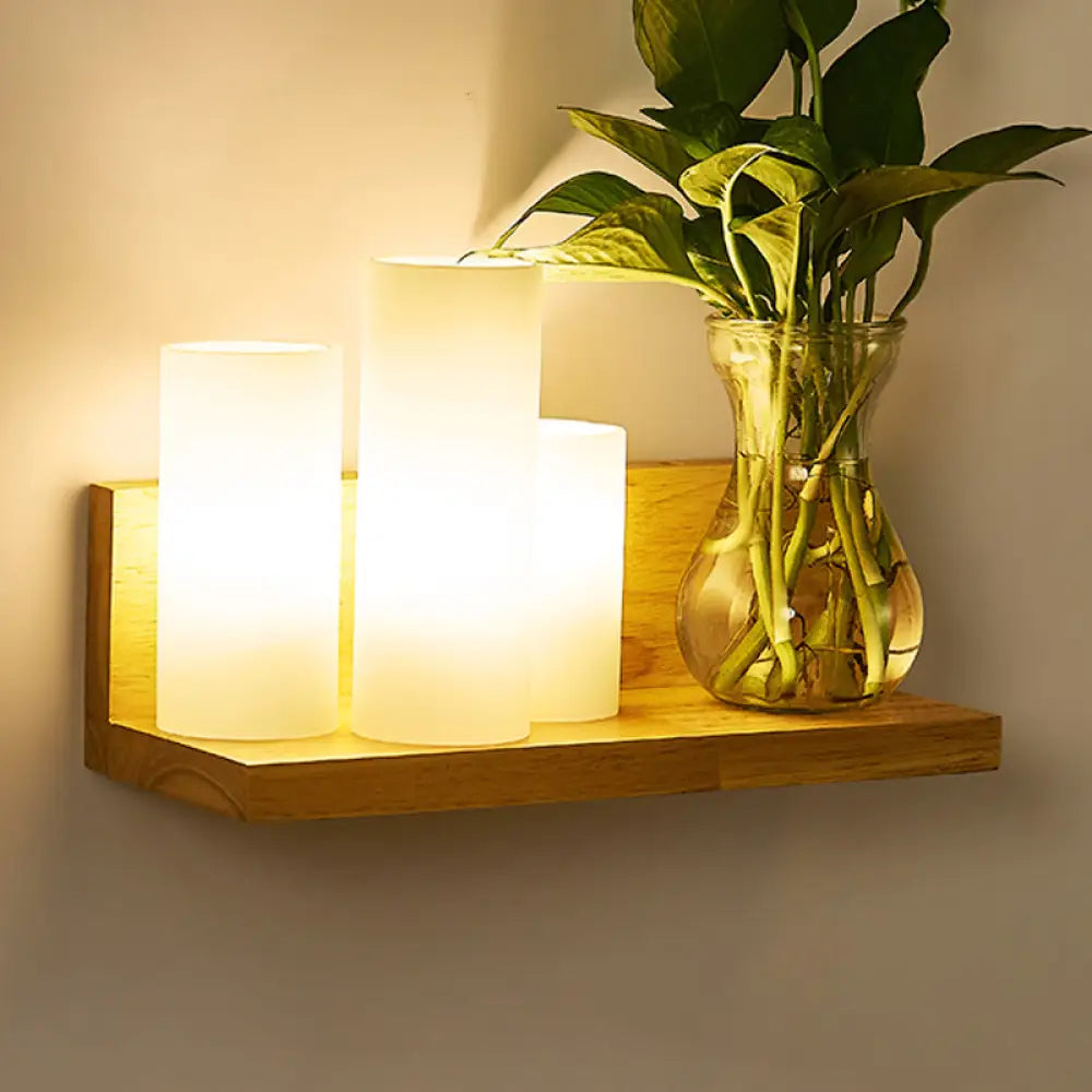 Geometric Wall Lamp Wood Cream Glass Staircase Hallway Modern Minimalist Design E26 E27 Socket Bedroom | Sansoti