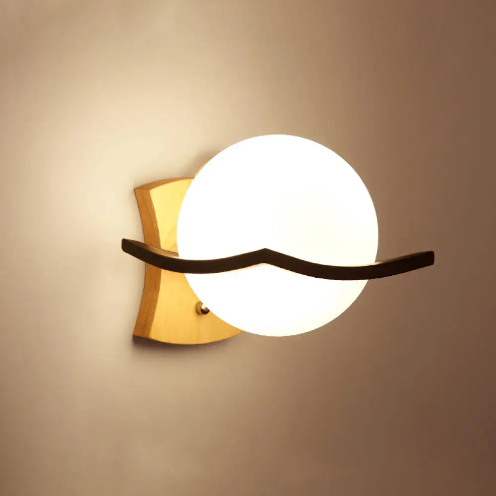 Geometric Wall Lamp Wood Cream Glass Staircase Hallway Modern Minimalist Design E26 E27 Socket Bedroom | Sansoti