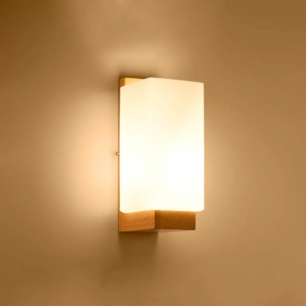 Geometric Wall Lamp Wood Cream Glass Staircase Hallway Modern Minimalist Design E26 E27 Socket Bedroom | Sansoti