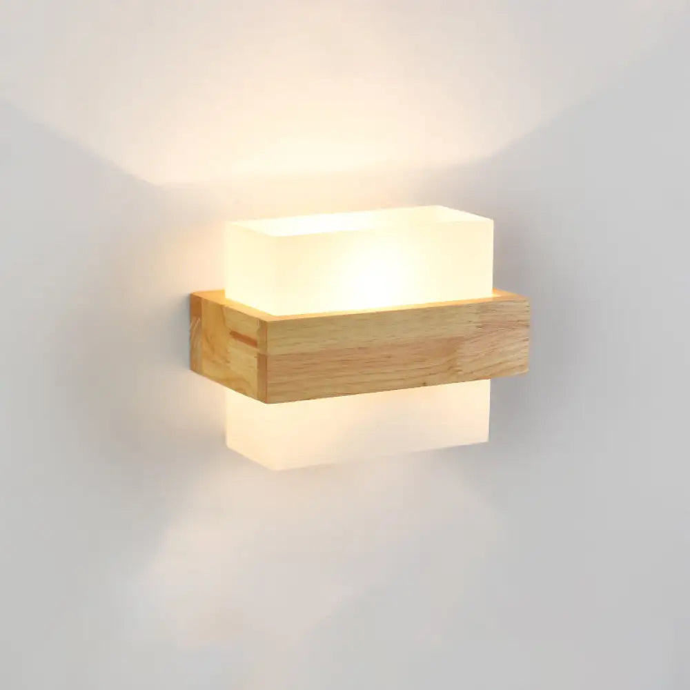 Geometric Wall Lamp Wood Cream Glass Staircase Hallway Modern Minimalist Design E26 E27 Socket Bedroom | Sansoti