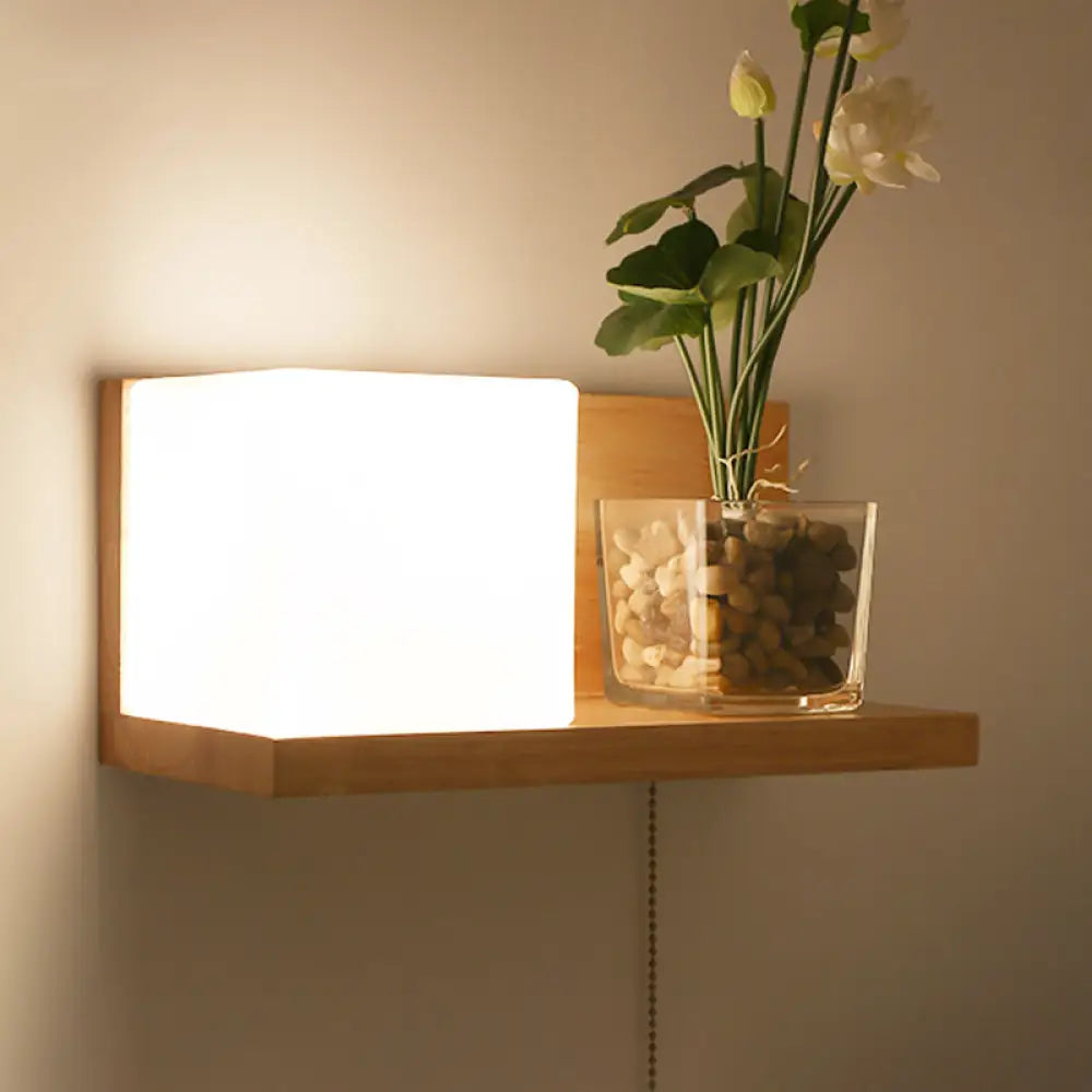 Geometric Wall Lamp Wood Cream Glass Staircase Hallway Modern Minimalist Design E26 E27 Socket Bedroom | Sansoti
