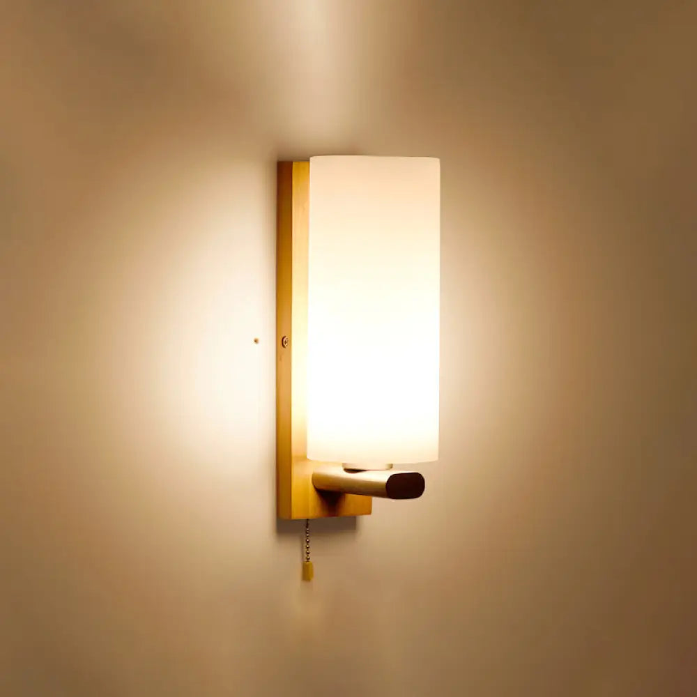 Geometric Wall Lamp Wood Cream Glass Staircase Hallway Modern Minimalist Design E26 E27 Socket Bedroom | Sansoti