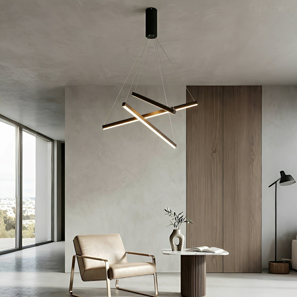 Layered Black LED Pendant Light, Dimmable with Remote Control, Geometric Staircase Design for Living Room | Sansoti