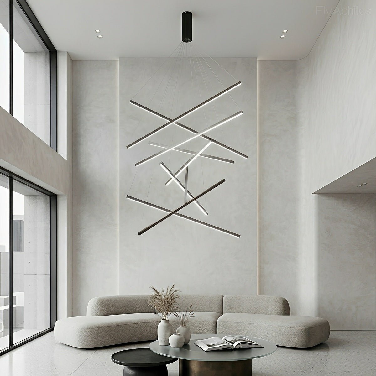 Layered Black LED Pendant Light, Dimmable with Remote Control, Geometric Staircase Design for Living Room | Sansoti