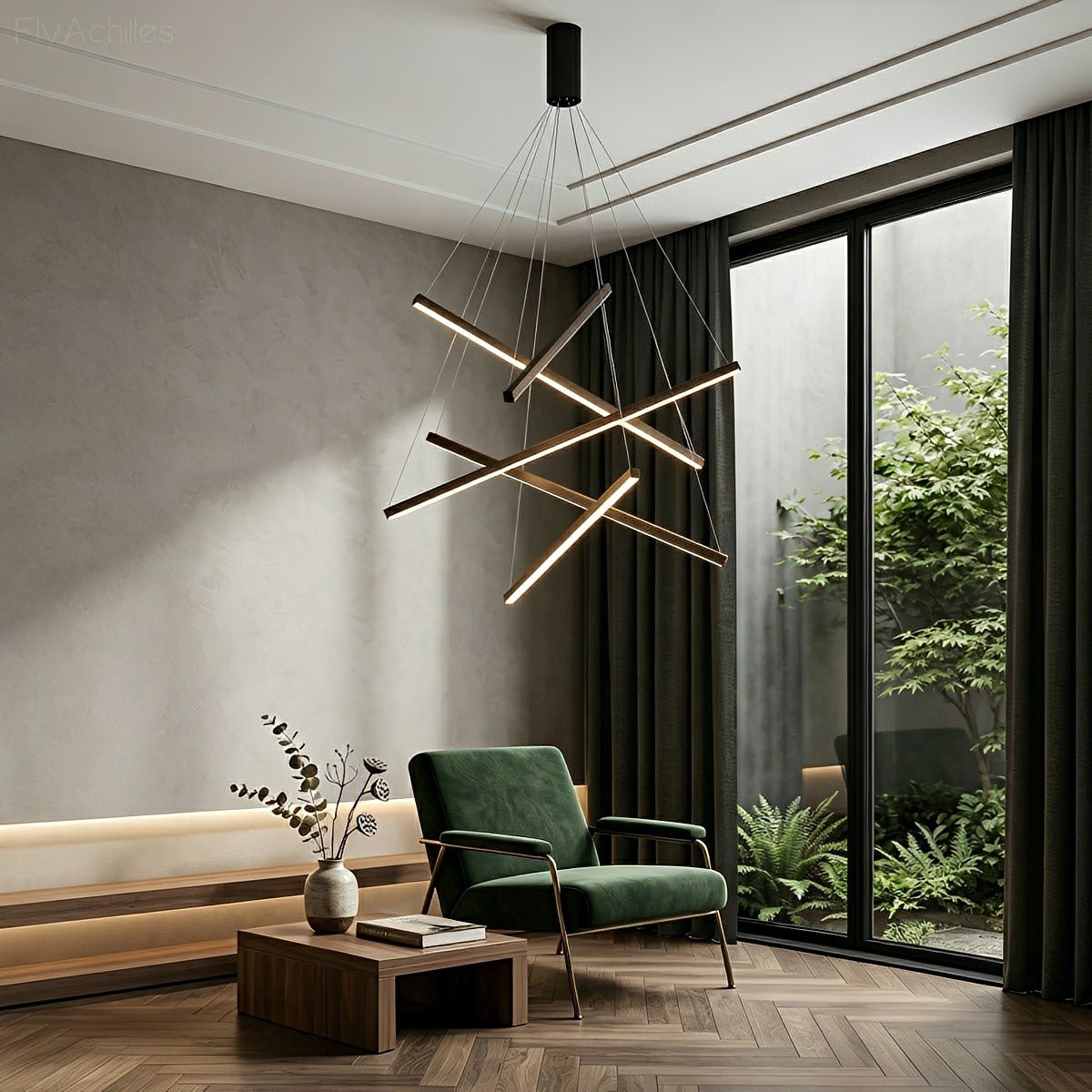 Layered Black LED Pendant Light, Dimmable with Remote Control, Geometric Staircase Design for Living Room | Sansoti