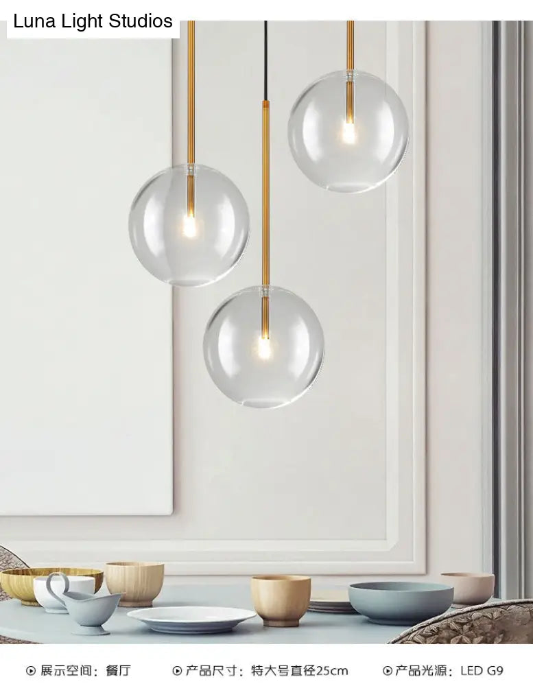 Suspension boule en verre doré design minimaliste éclairage de plafond sphérique intérieur moderne salon salle à manger | Sansoti