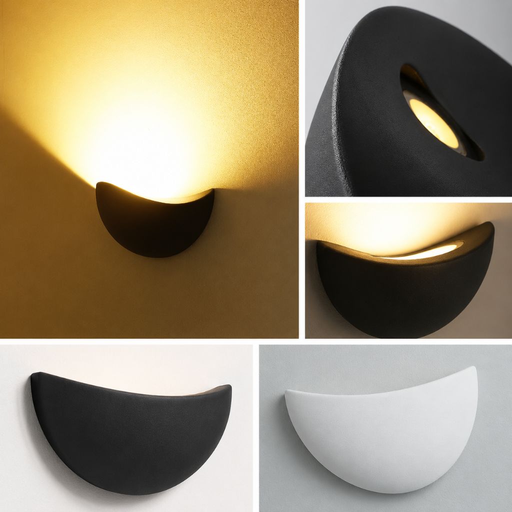Halbrunde LED-Wandleuchte aus Aluminium, 20 cm, warmweißes bis neutralweißes Licht für Schlafzimmer, Wohnzimmer und Flur, wasserdicht nach IP65 | Sansoti