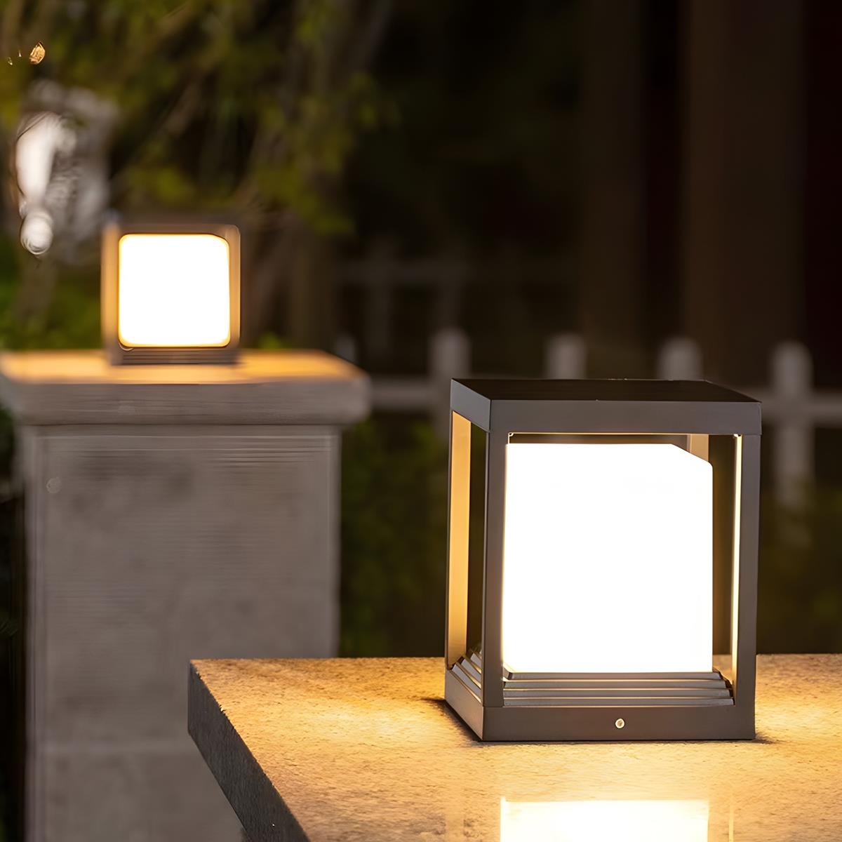 Sokkellamp Solar LED Aluminium Zwart Tuin Paal Buitenlamp Vierkant Minimalistisch Tuinverlichting Oprit Hek Sokkelverlichting Buiten | Sansoti