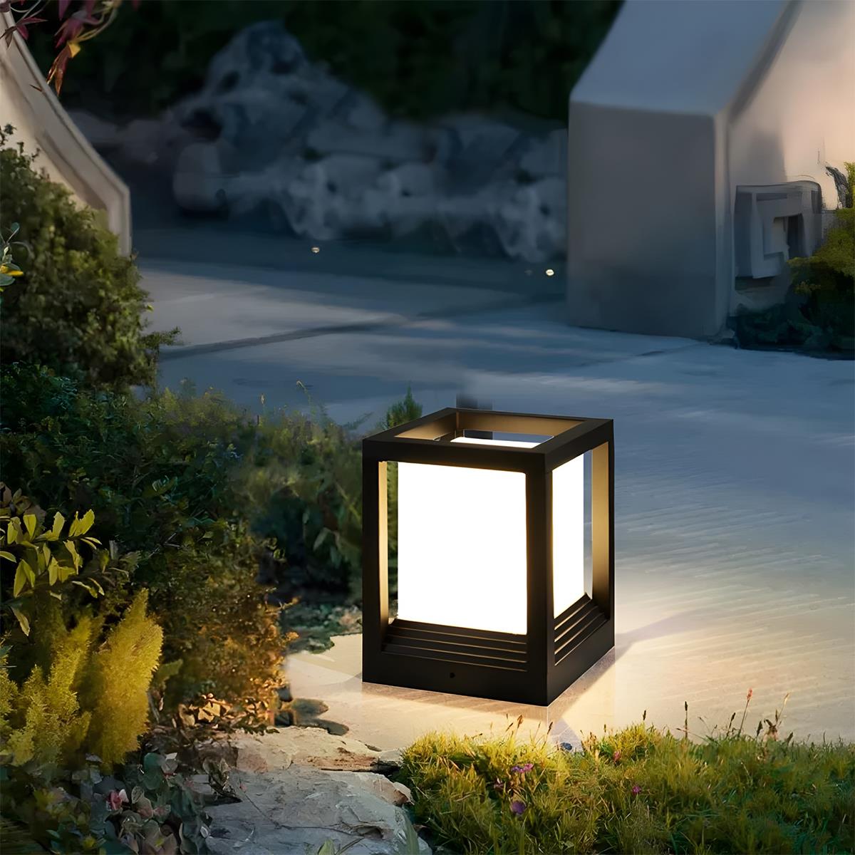 Sokkellamp Solar LED Aluminium Zwart Tuin Paal Buitenlamp Vierkant Minimalistisch Tuinverlichting Oprit Hek Sokkelverlichting Buiten | Sansoti