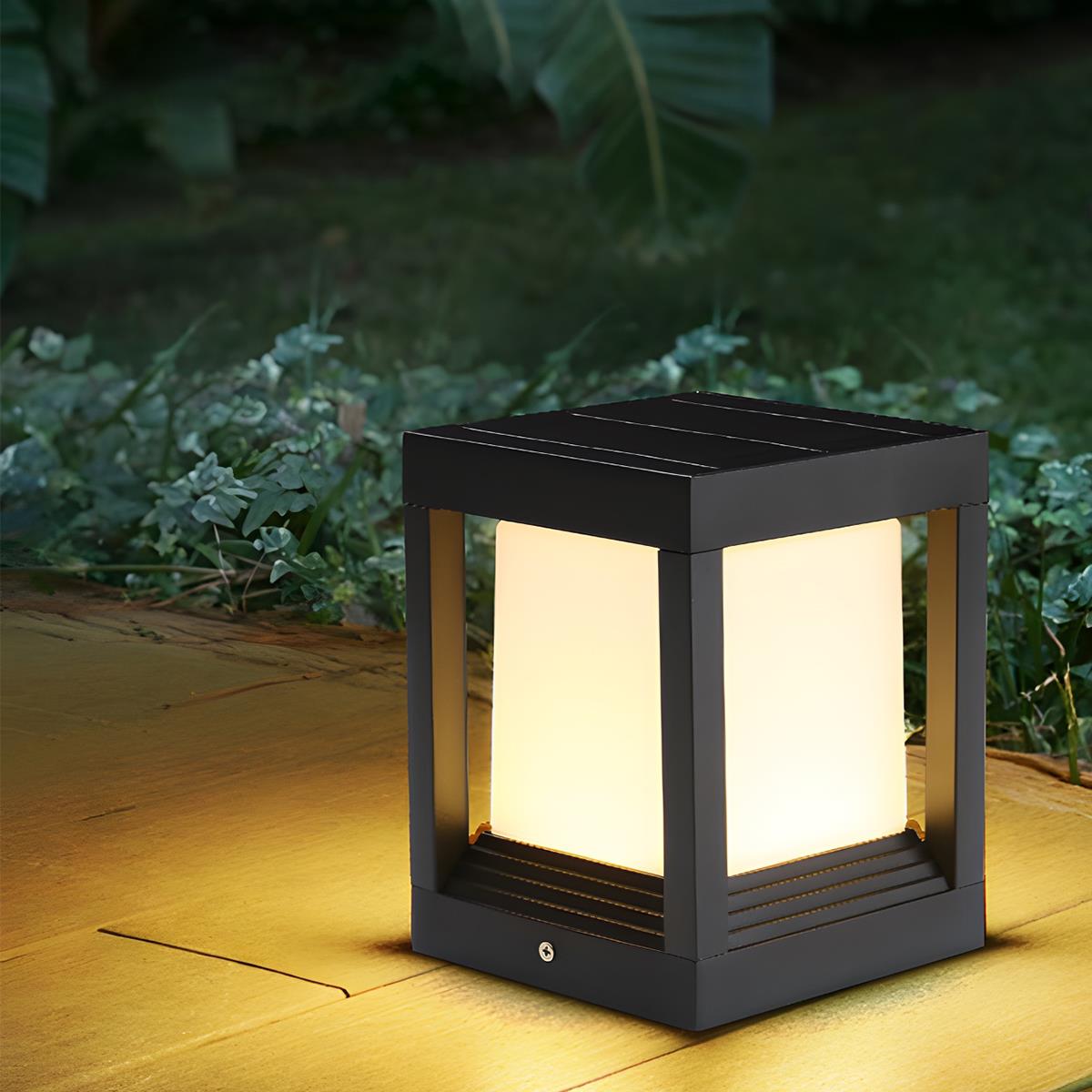 Sokkellamp Solar LED Aluminium Zwart Tuin Paal Buitenlamp Vierkant Minimalistisch Tuinverlichting Oprit Hek Sokkelverlichting Buiten | Sansoti