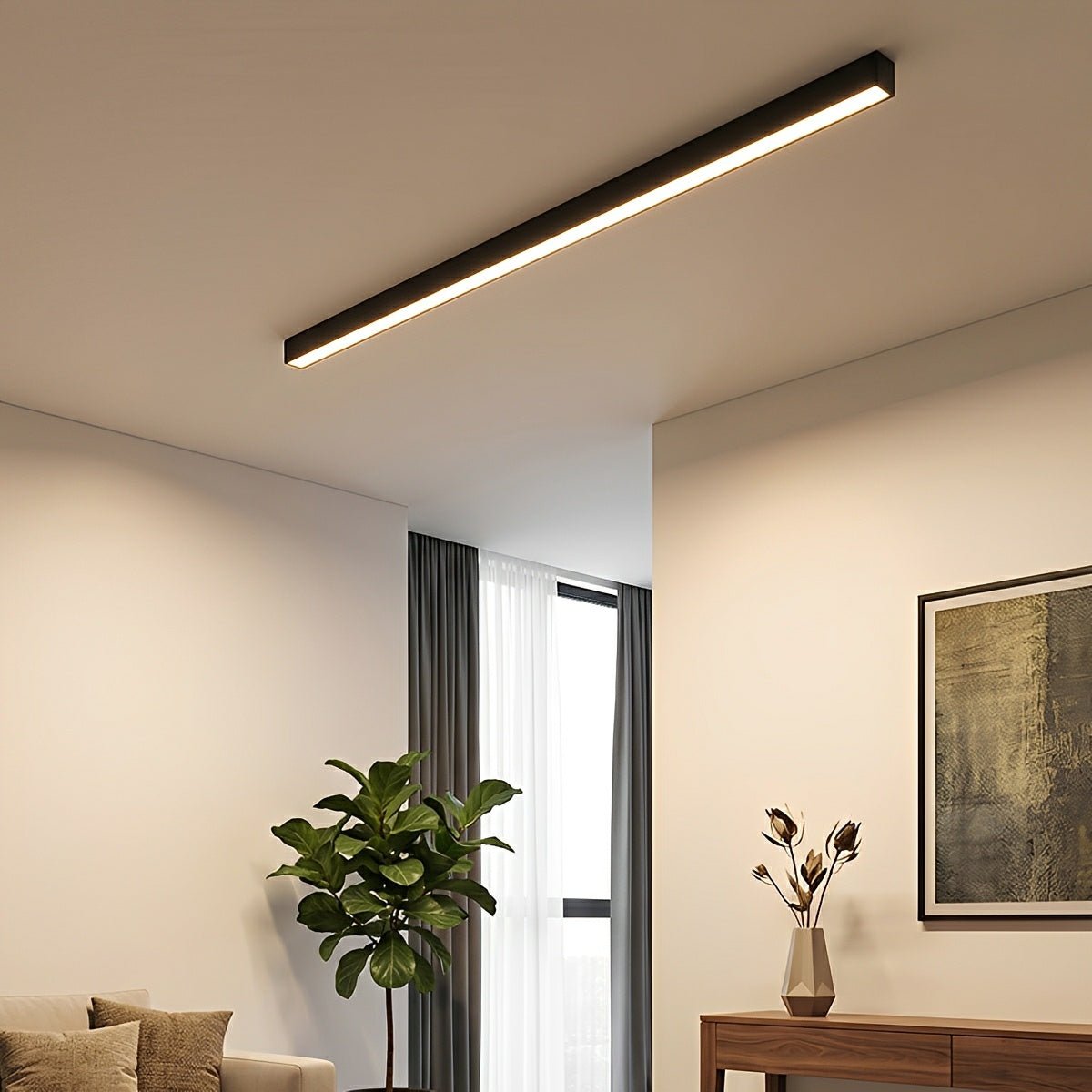 Plafonnier LED Streep à intensité variable avec télécommande Noir Blanc Aluminium Salon Chambre Moderne | Sansoti