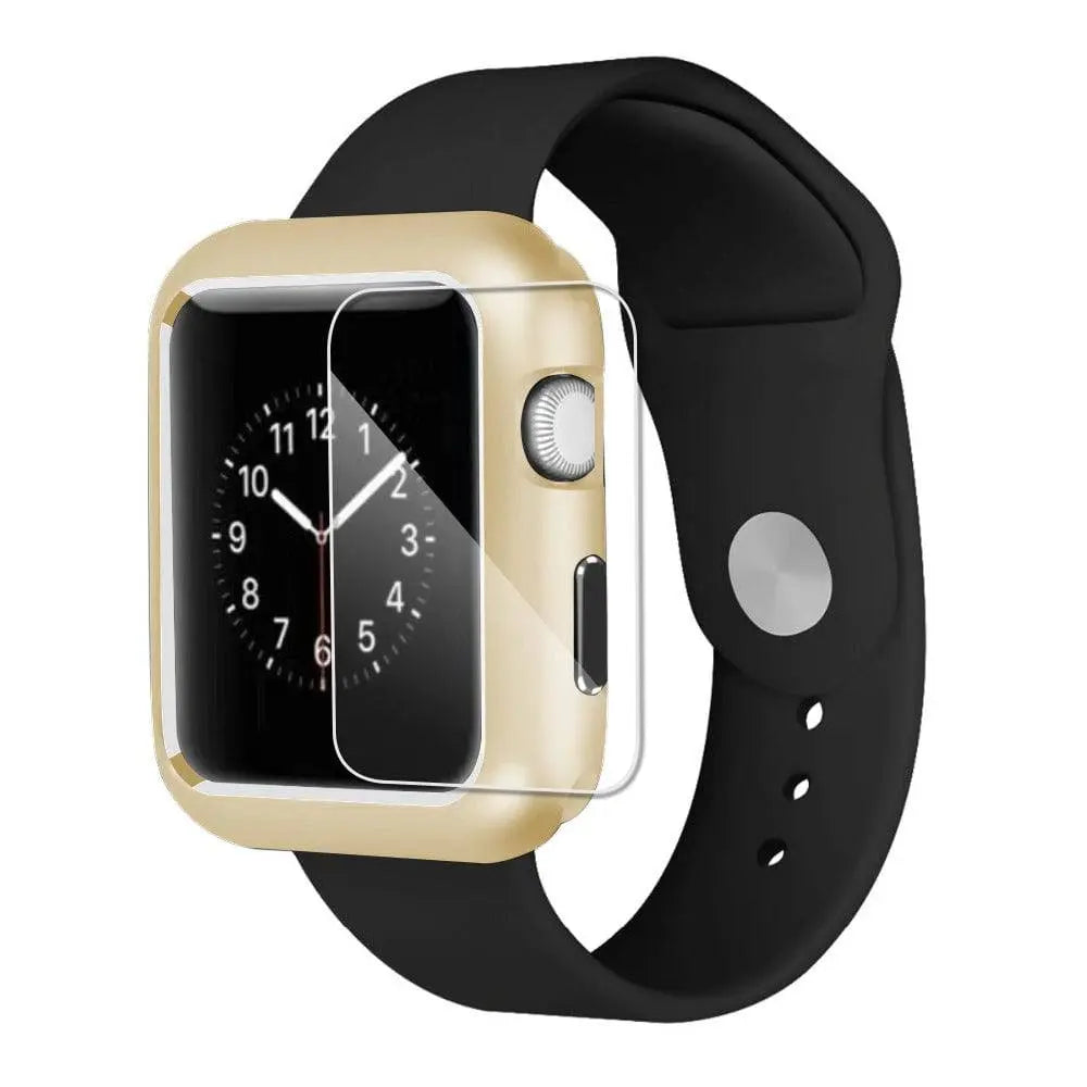 Gehard Glazen Screenprotector met Stalen Behuizing voor Apple Watch 38-44mm Zwart Zilver Goud Bescherming | Sansoti