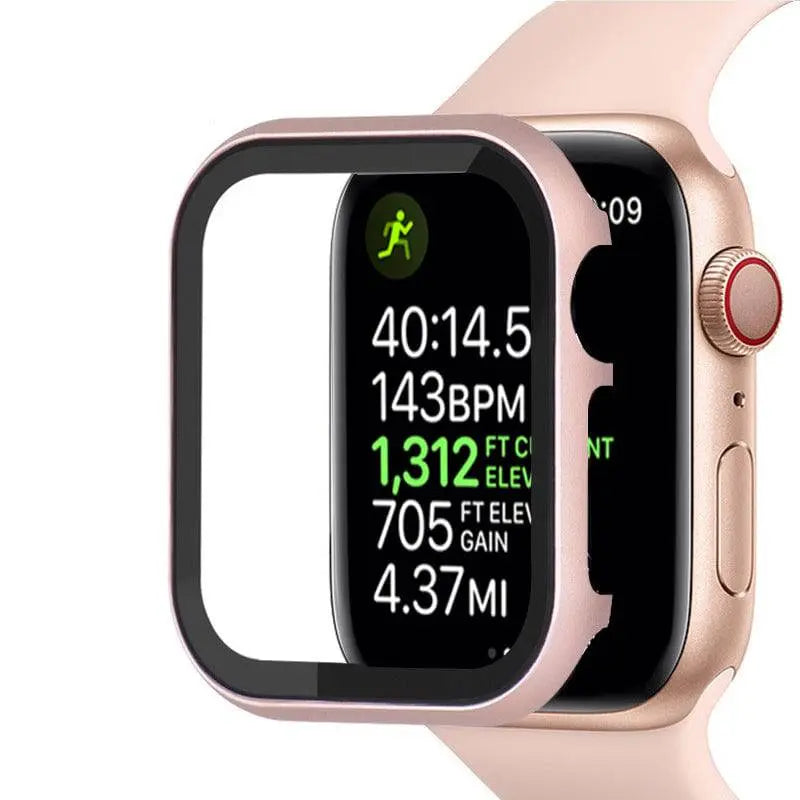 Roestvrijstalen Beschermhoesje met Gehard Glas voor Apple Watch 44mm 40mm 42mm 38mm Smartwatch Accessoire | Sansoti