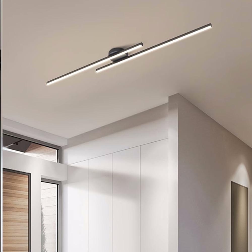 Halb-Einbau-Deckenleuchte aus Aluminium, LED, modern, Schwarz Weiß Gold, dimmbar, 35-47 Zoll, für Wohnzimmer und Schlafzimmer | Sansoti