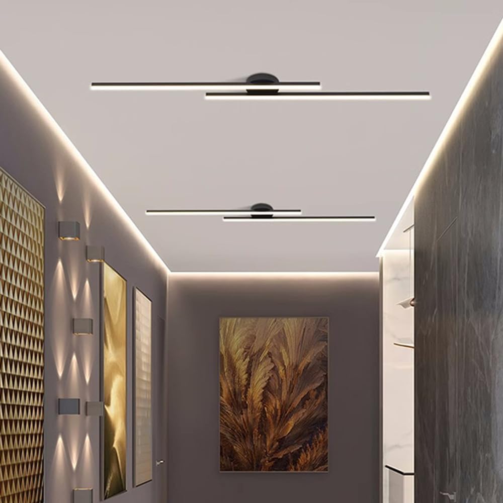 Halb-Einbau-Deckenleuchte aus Aluminium, LED, modern, Schwarz Weiß Gold, dimmbar, 35-47 Zoll, für Wohnzimmer und Schlafzimmer | Sansoti