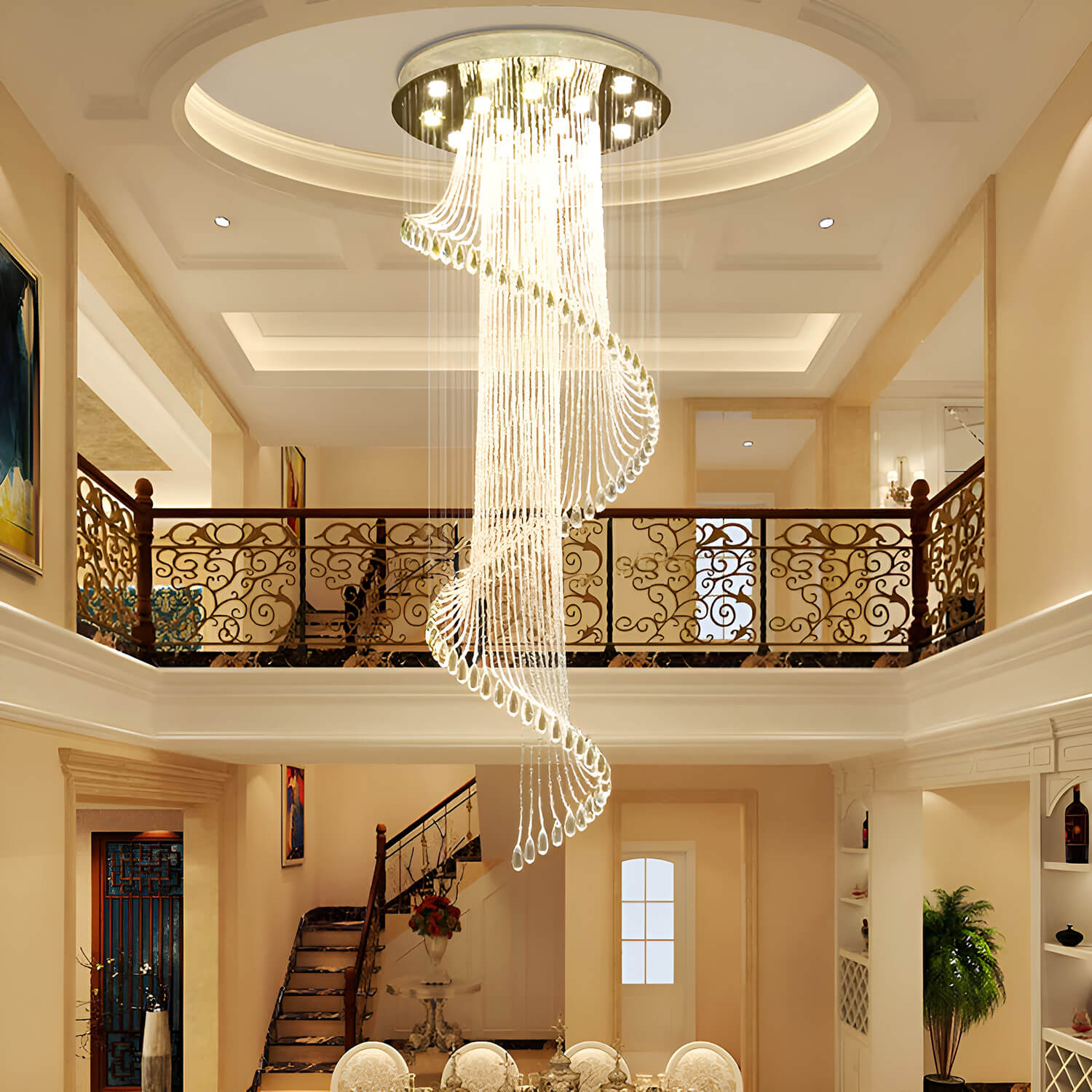 Kristall-Kronleuchter Spirale Modern Chrom GU10 Treppe Eingangsbereich Hohe Decke | Restfield