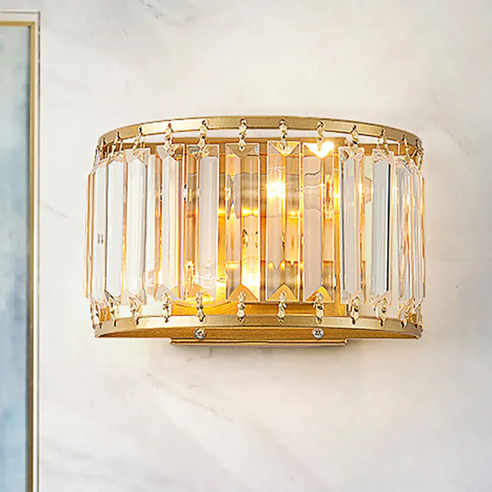 Wandleuchte aus Kristall und Messing in Zylinderform, E12-/E14-Fassung, Beleuchtung für Wohnzimmer und Schlafzimmer, modernes Design, Gold | Sansoti