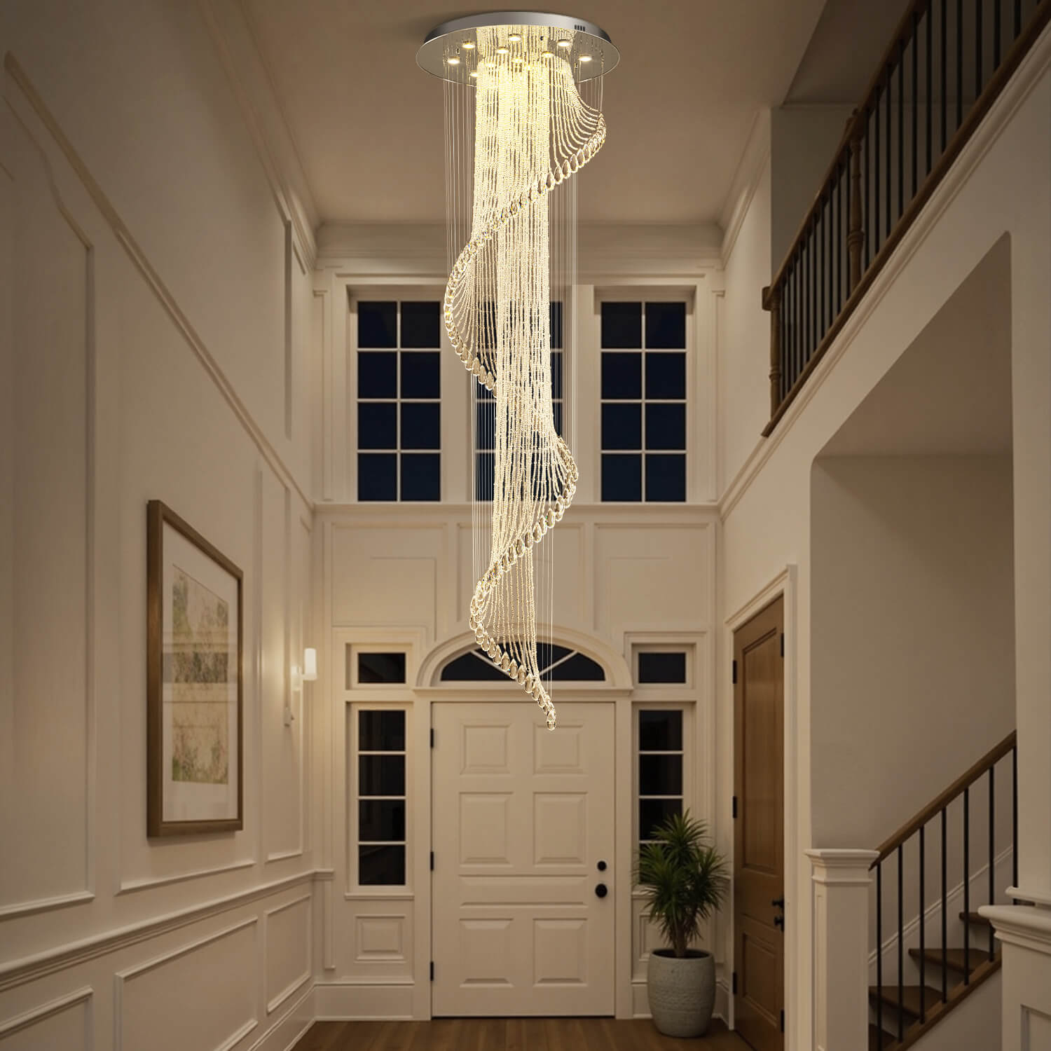 Kristall-Kronleuchter Spirale Modern Chrom GU10 Treppe Eingangsbereich Hohe Decke | Restfield