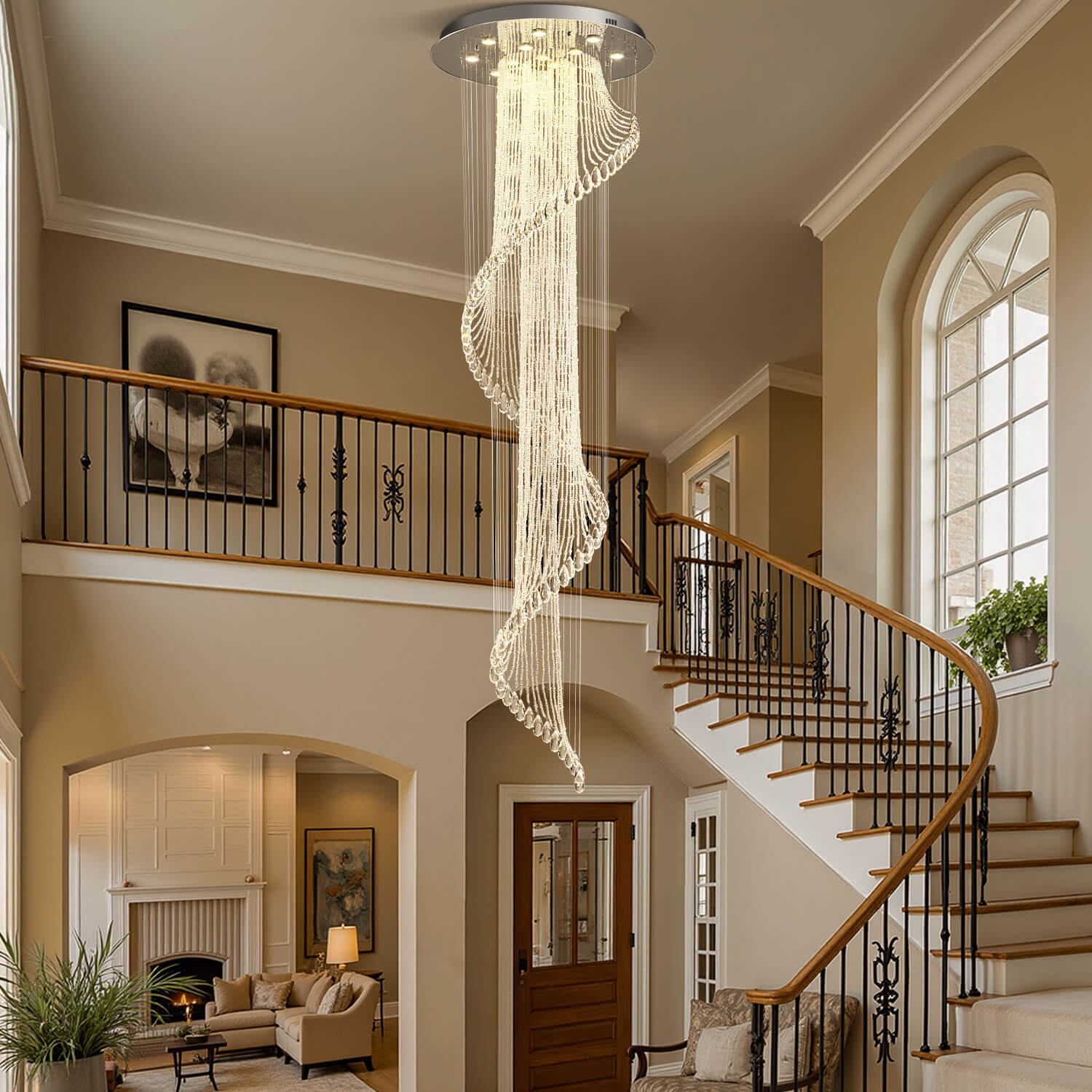 Kristall-Kronleuchter Spirale Modern Chrom GU10 Treppe Eingangsbereich Hohe Decke | Restfield