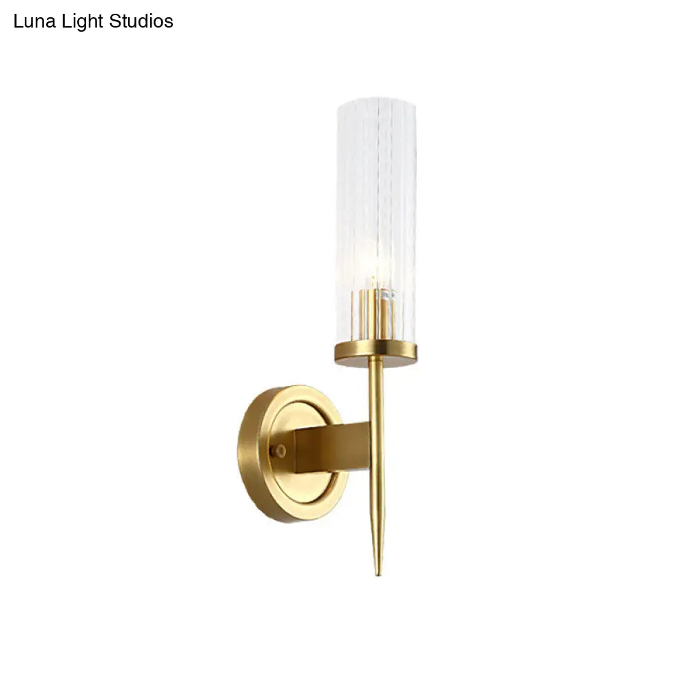 Goldene Eck-Wandleuchte mit Klarglas – Moderne zylindrische Wandbeleuchtung für Flur Schlafzimmer Wohnzimmer | Sansoti