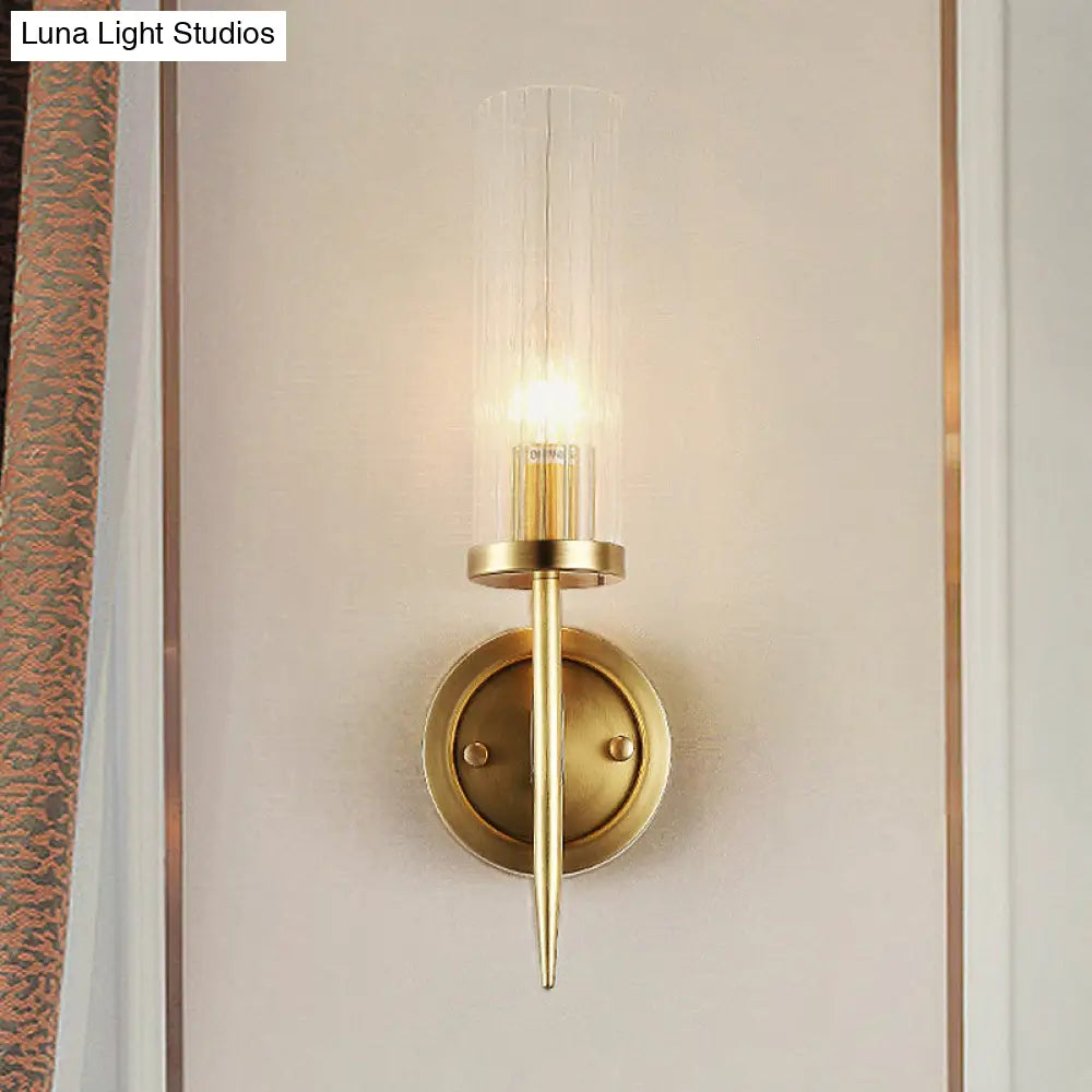 Goldene Eck-Wandleuchte mit Klarglas – Moderne zylindrische Wandbeleuchtung für Flur Schlafzimmer Wohnzimmer | Sansoti