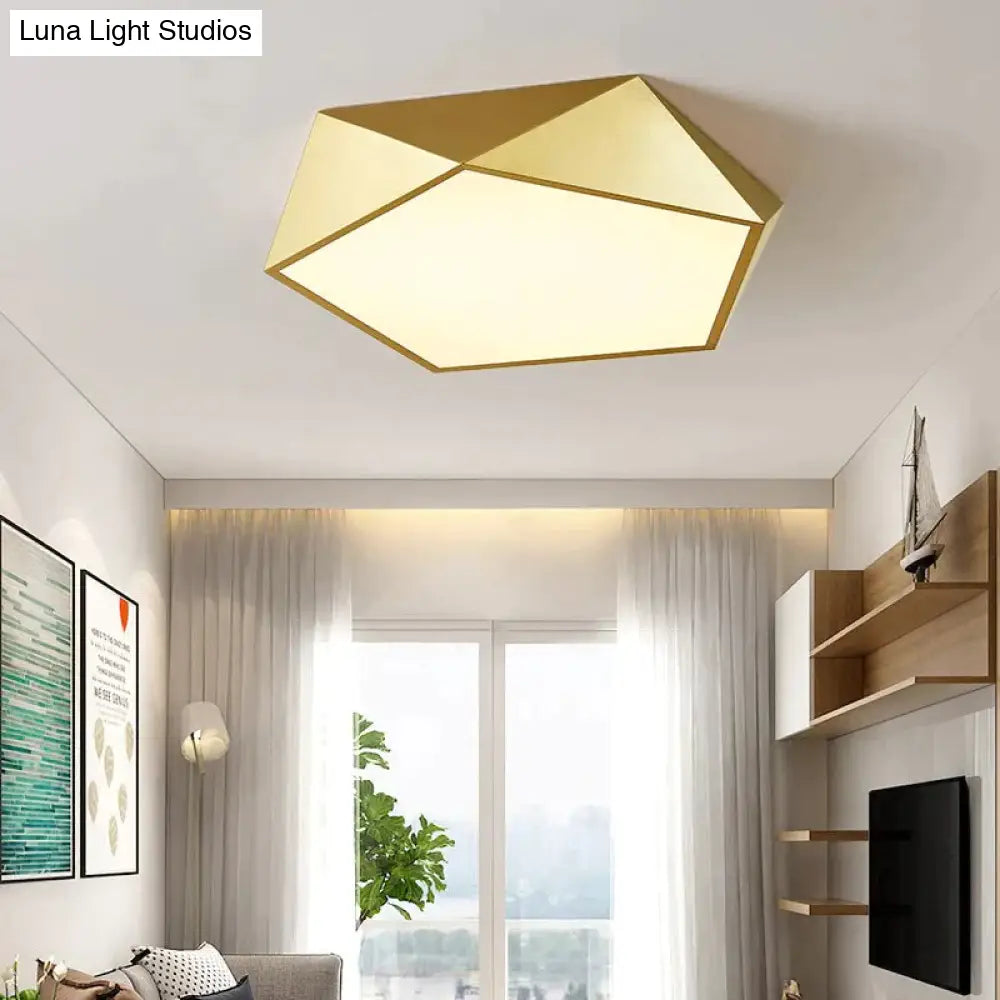 Plafonnier géométrique doré à intensité variable avec télécommande, LED, design moderne pour salon et chambre | Sansoti