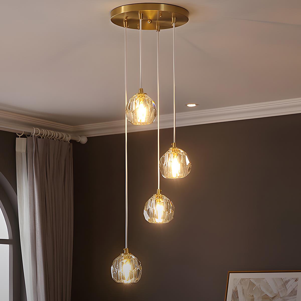 Moderne Minimalistische Luxe Messing Kristallen Hanglamp Met Verstelbare Hoogte En LED Verlichting | Sansoti