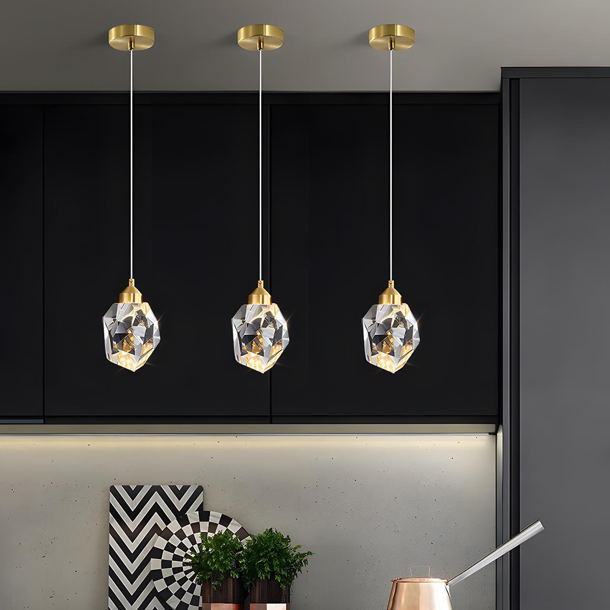Moderne Minimalistische Luxe Messing Kristallen Hanglamp Met Verstelbare Hoogte En LED Verlichting | Sansoti