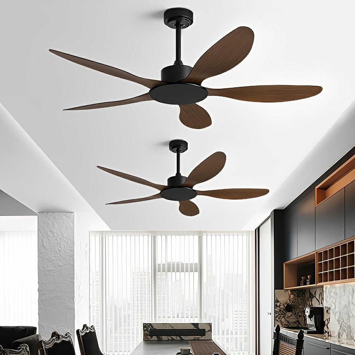 Ceiling fan with 5 Blades, DC Motor, 6 Speeds, Reversible, with Remote Control and Wall Switch | Sansoti