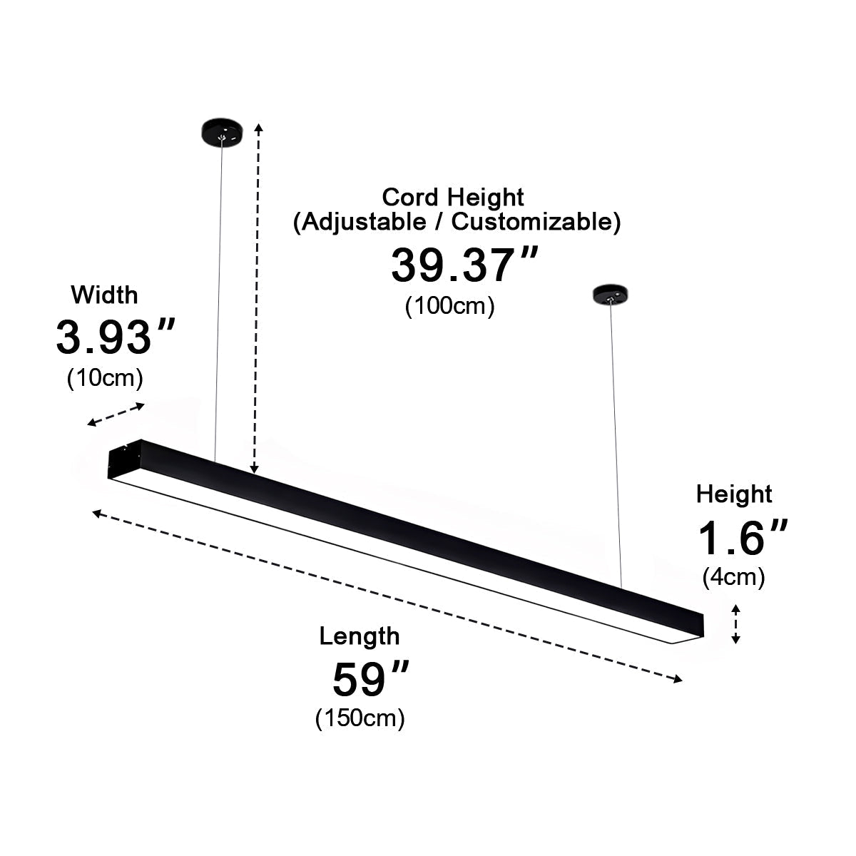 Réglette LED encastrable en aluminium noir 60-150 cm Éclairage de bureau Montage au plafond Éclairage moderne pour espace de travail | Sansoti