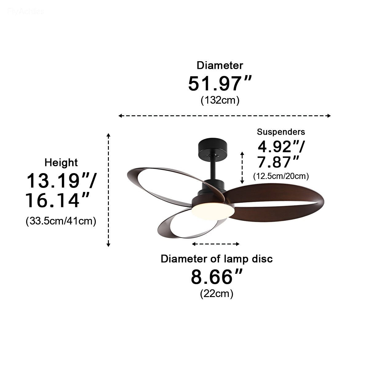 Geometric Ceiling Fan with Light, 6 Speeds, Reversible DC Motor, Minimalist Design, Living Room | Sansoti