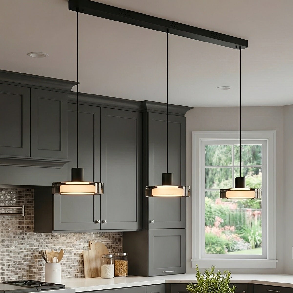 Suspension LED verre aluminium noir ronde Cuisine Salon Chambre Dimmable Suspension Table à manger Hall | Restfield
