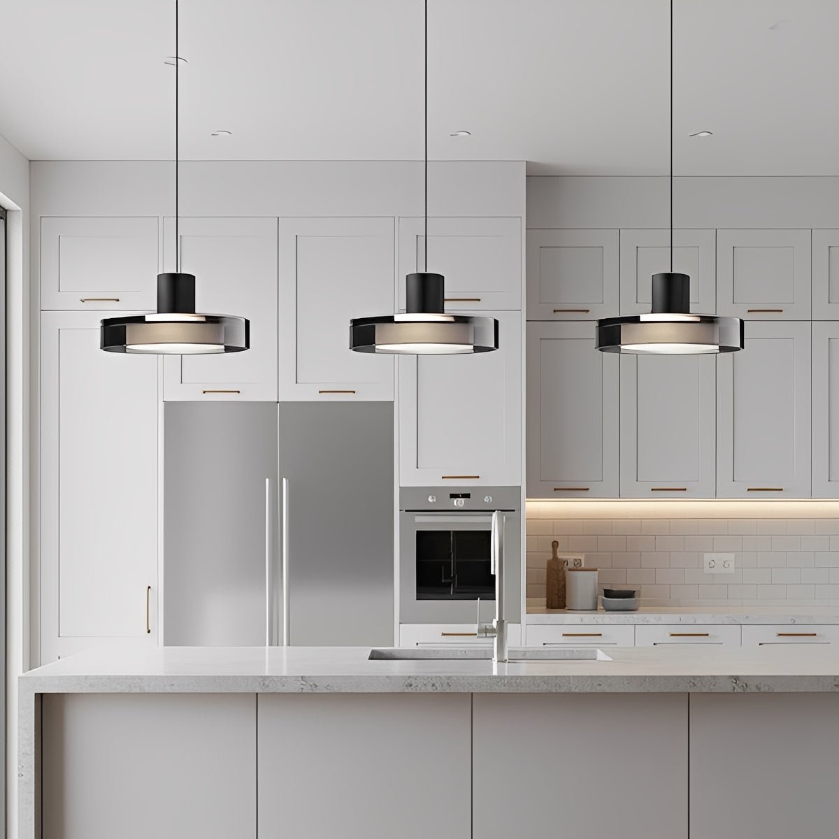 Suspension LED verre aluminium noir ronde Cuisine Salon Chambre Dimmable Suspension Table à manger Hall | Restfield