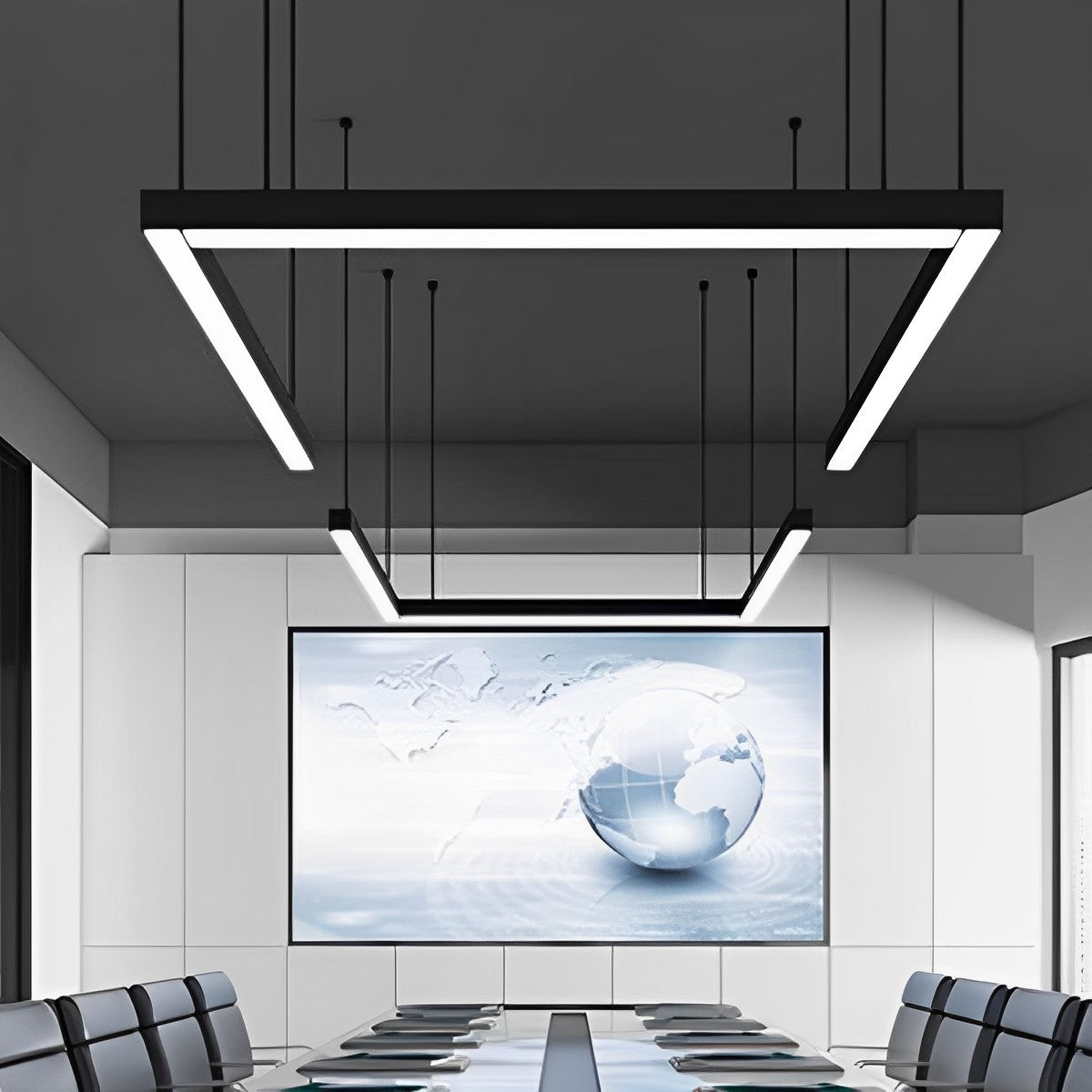 LED-Hängeleuchte Rechteck Schwarz Aluminium Büro Konferenzraum Wohnzimmer Lineare Pendelleuchte Langgestreckte Deckenleuchte Modern Minimalistische Beleuchtung | Restfield