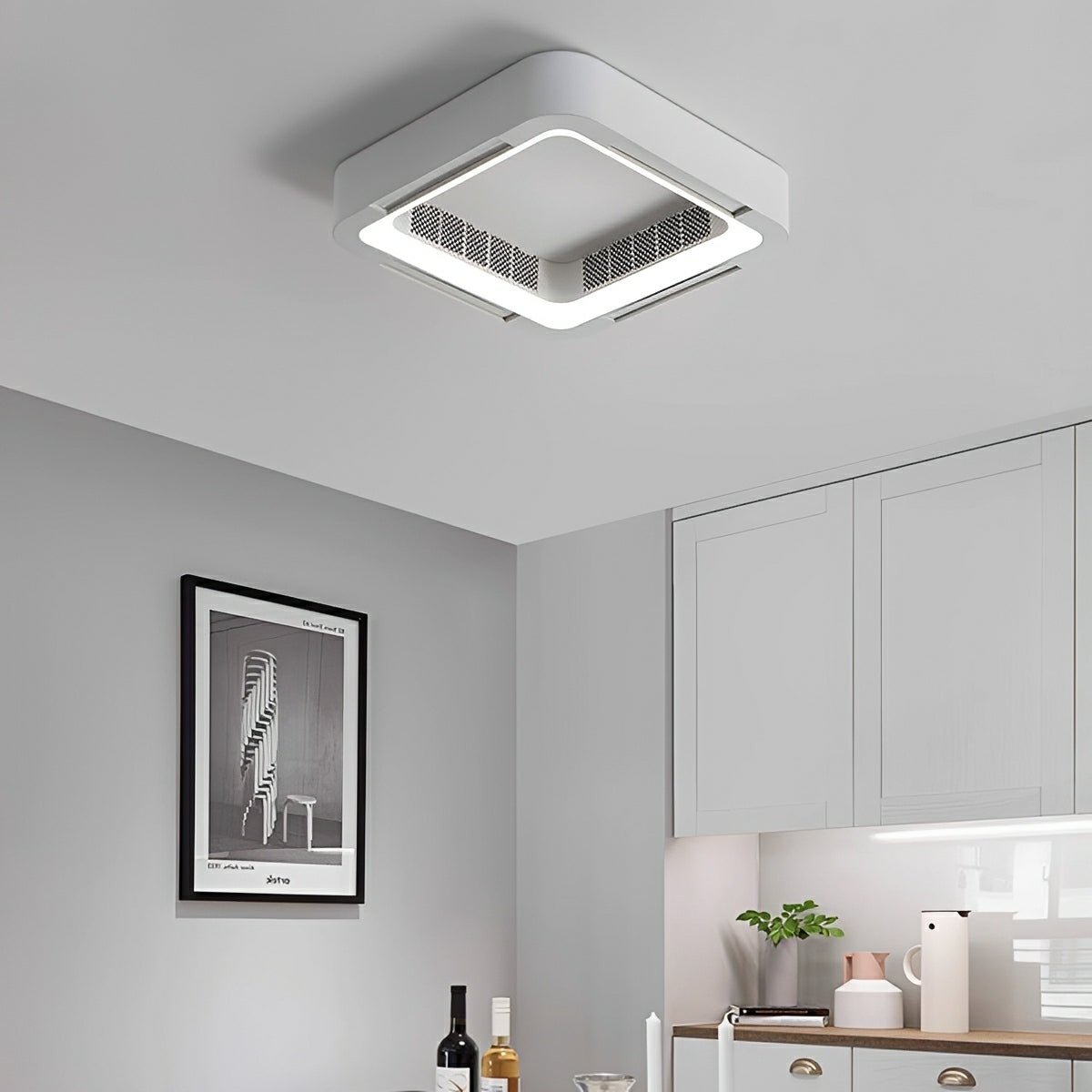 LED Ceiling Light with Fan, Dimmable, 45W, 4500lm, Remote Control, White, Modern, Minimalist, Living Room | Sansoti
