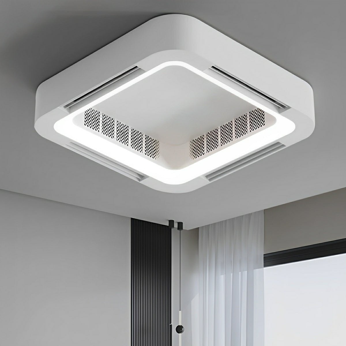 LED Ceiling Light with Fan, Dimmable, 45W, 4500lm, Remote Control, White, Modern, Minimalist, Living Room | Sansoti