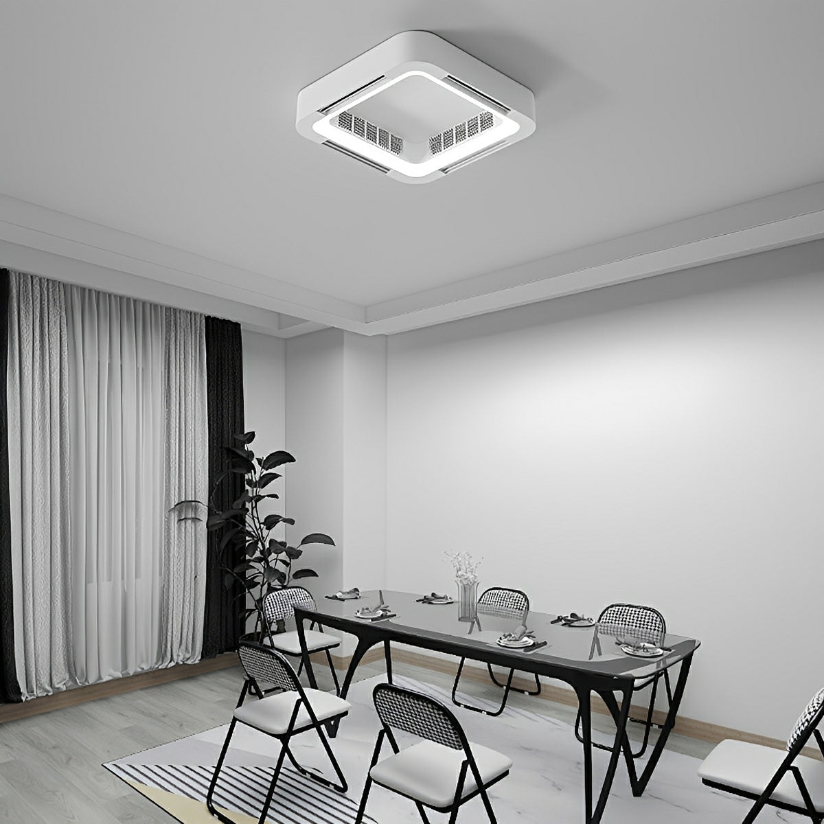 LED Ceiling Light with Fan, Dimmable, 45W, 4500lm, Remote Control, White, Modern, Minimalist, Living Room | Sansoti