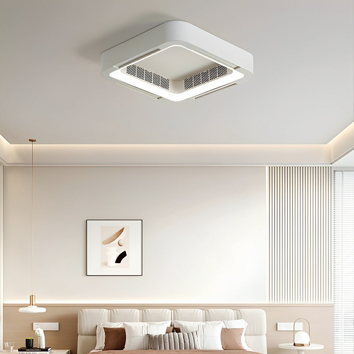 LED Ceiling Light with Fan, Dimmable, 45W, 4500lm, Remote Control, White, Modern, Minimalist, Living Room | Sansoti