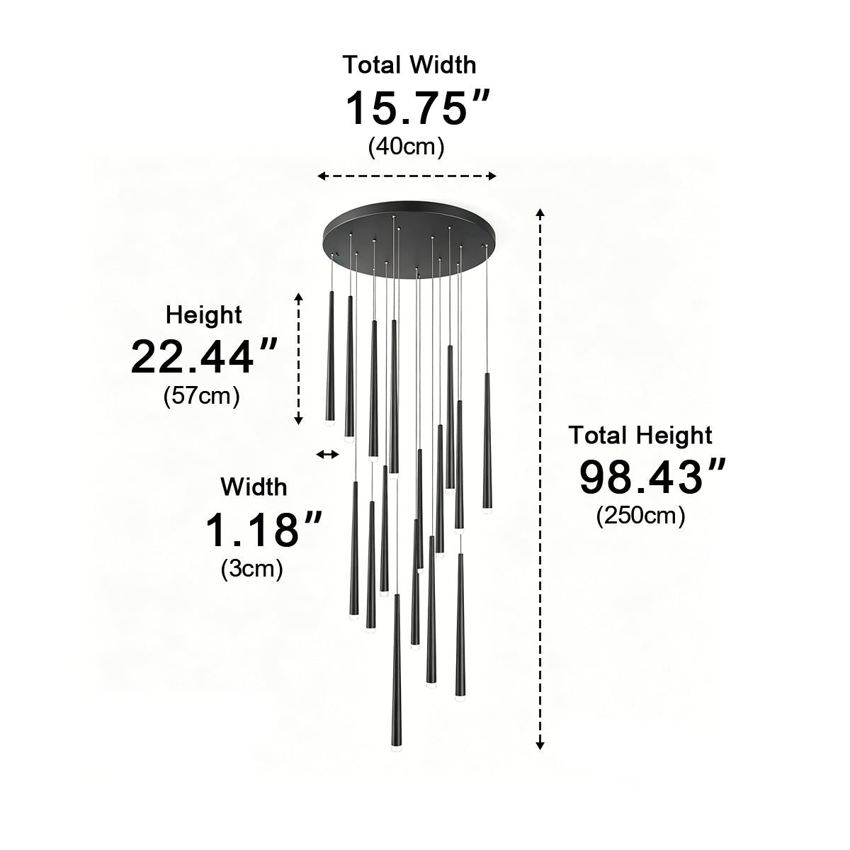 Suspension LED verticale pour escalier, lustre au design moderne en fer et acrylique, noir et or, à intensité variable, salon et salle à manger | Sansoti