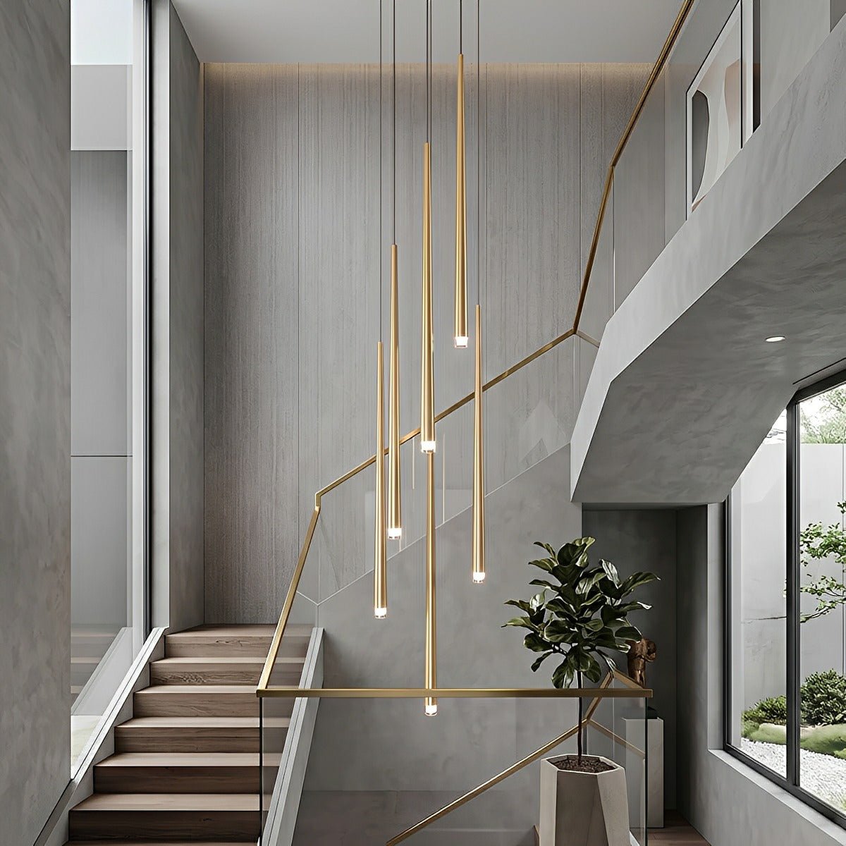 Vertical LED Pendant Staircase Chandelier Modern Design Iron Acrylic Black Gold Dimmable Living Room Dining Room | Sansoti