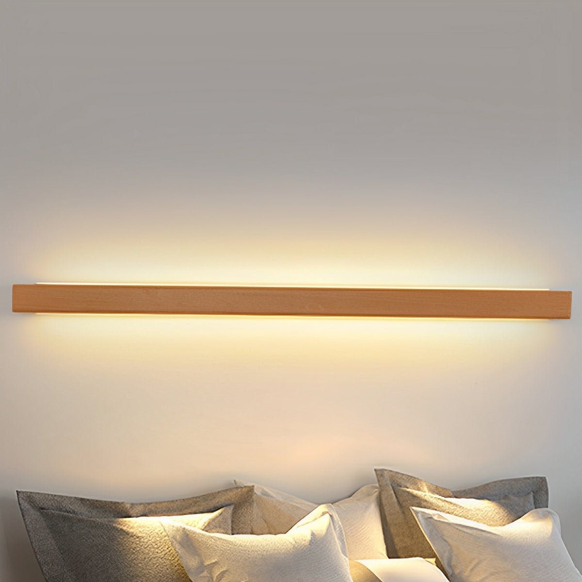 Applique murale LED en bois longue rectangulaire à intensité variable, éclairage haut-bas, design scandinave, intérieur moderne et chaleureux | Sansoti