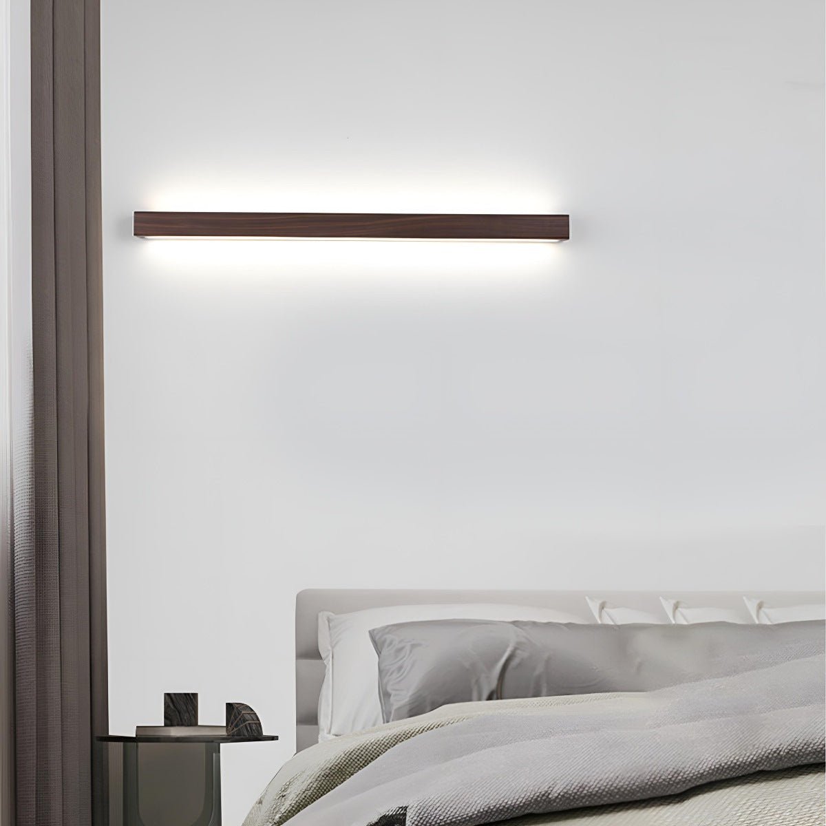 Applique murale LED en bois longue rectangulaire à intensité variable, éclairage haut-bas, design scandinave, intérieur moderne et chaleureux | Sansoti