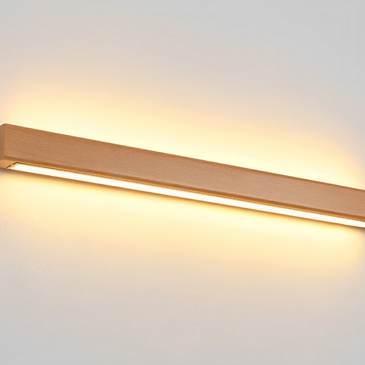 Applique murale LED en bois longue rectangulaire à intensité variable, éclairage haut-bas, design scandinave, intérieur moderne et chaleureux | Sansoti