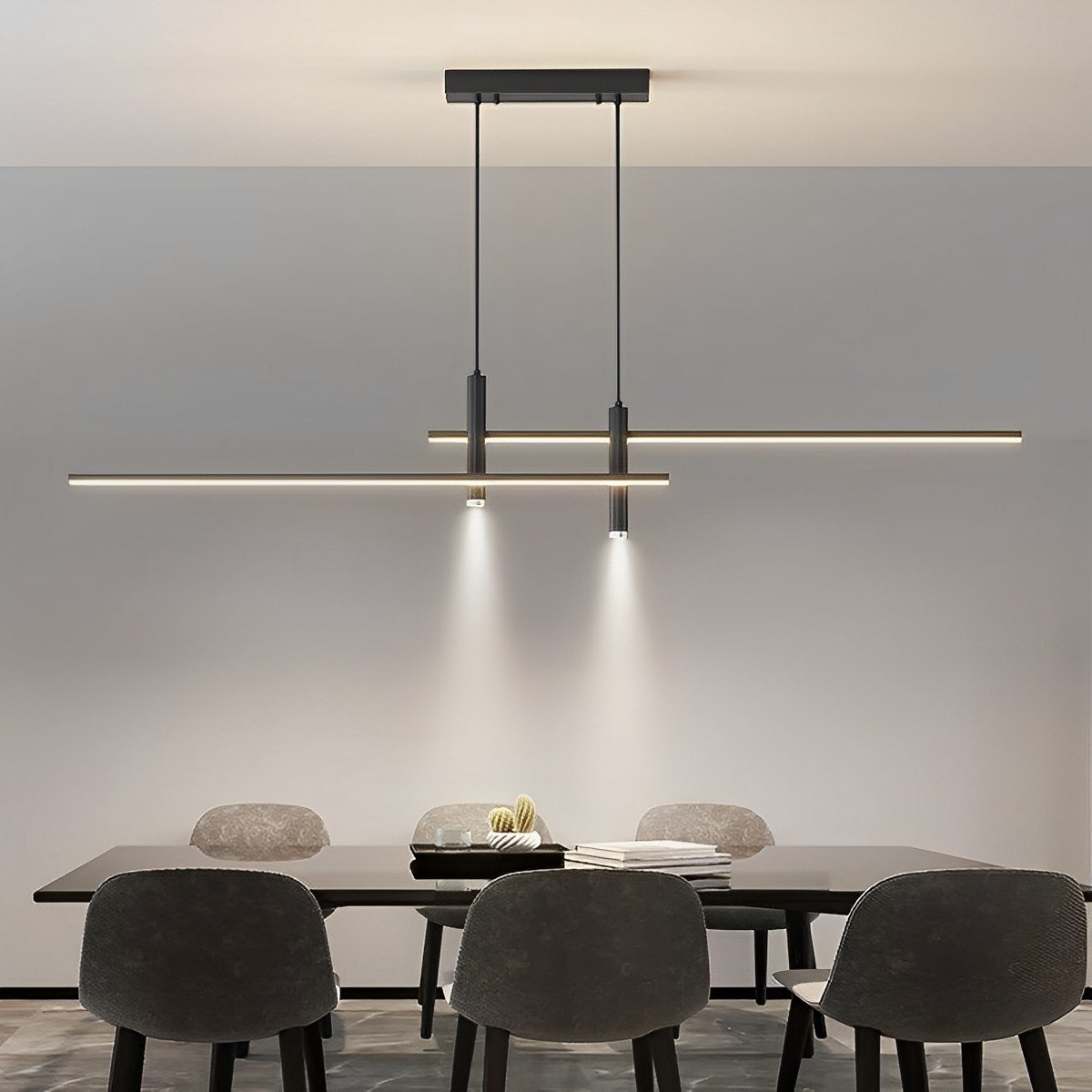 Pendelleuchte Aluminium-Leiste LED Dimmbar Schwarz Gold 90-150cm Modernes skandinavisches Design Esszimmer Wohnzimmer | Sansoti