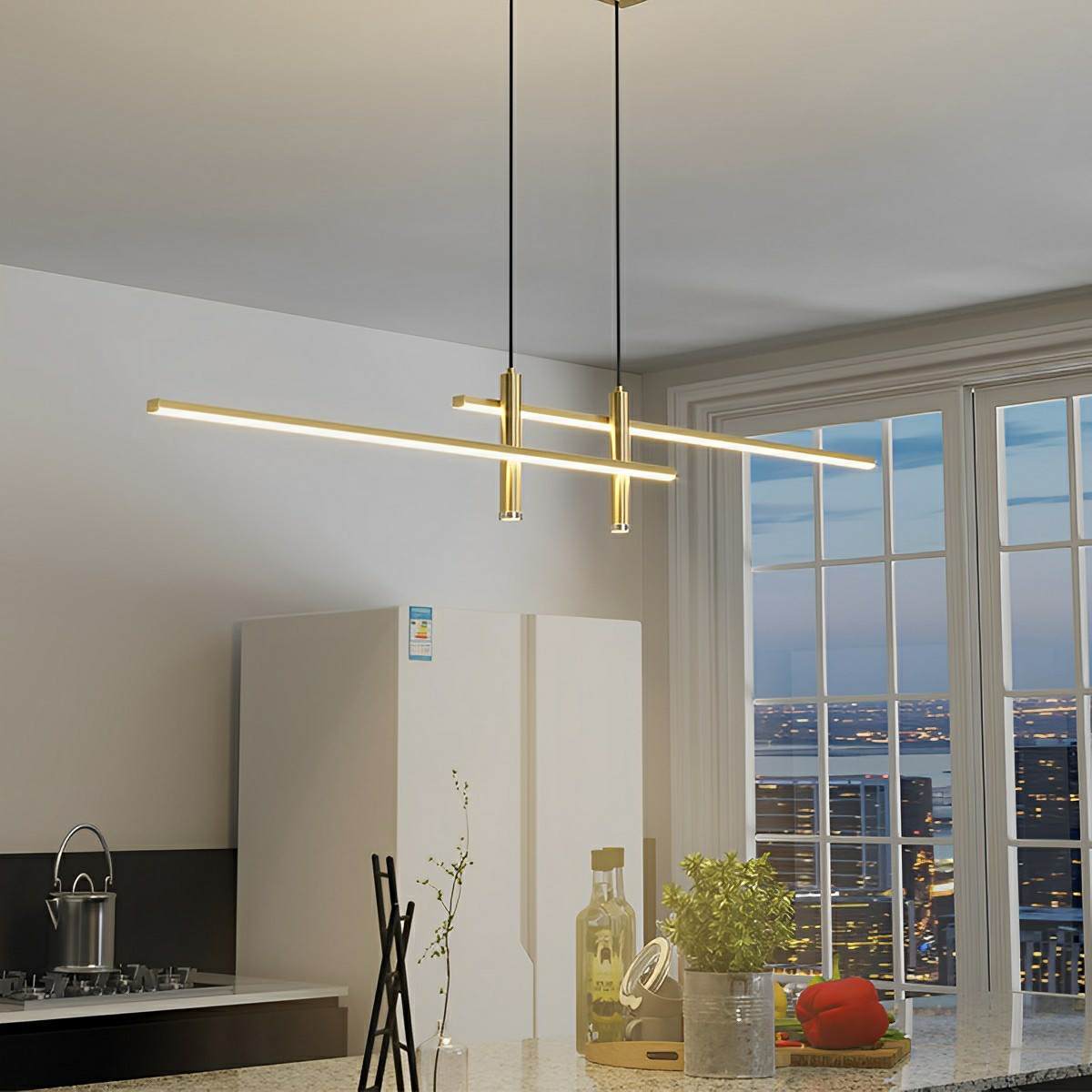 Pendelleuchte Aluminium-Leiste LED Dimmbar Schwarz Gold 90-150cm Modernes skandinavisches Design Esszimmer Wohnzimmer | Sansoti