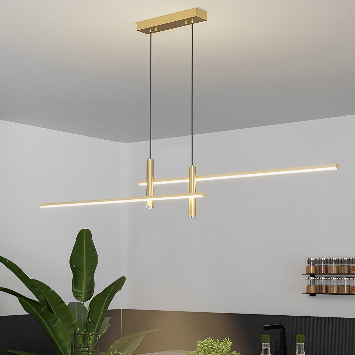 Pendelleuchte Aluminium-Leiste LED Dimmbar Schwarz Gold 90-150cm Modernes skandinavisches Design Esszimmer Wohnzimmer | Sansoti